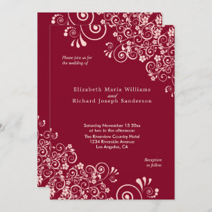 Elegant Rose Gold Swirls  Burgundy Wedding Invitation