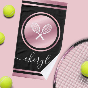 Elegant Rose Gold Tennis Girl Player Coach Name Hand Towel