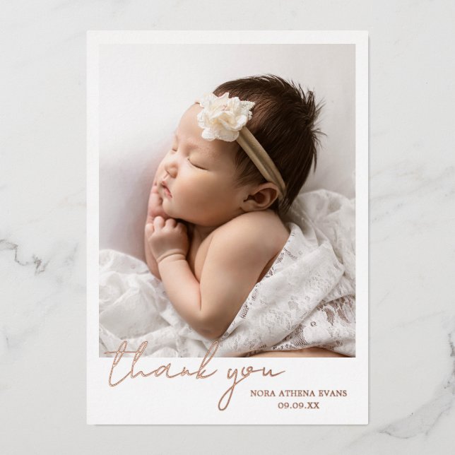Elegant Rose Gold Thank You Birth Announcement (Front)