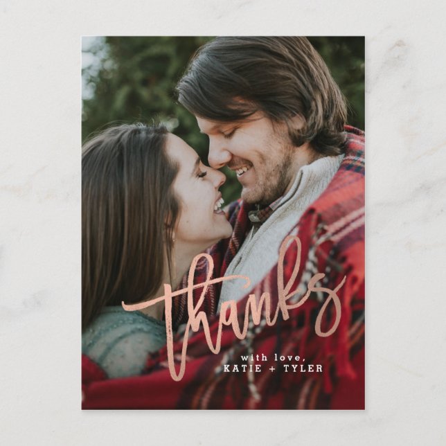 Elegant Rose Gold Thank You Postcard (Front)