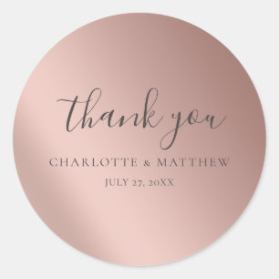 Elegant Rose Gold Thank You Wedding Round Sticker