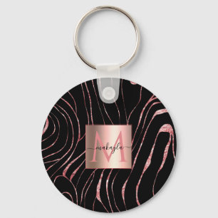 Elegant Rose Gold Tiger Striped Black Key Ring