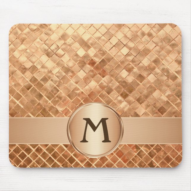 Elegant Rose Gold Tile Pattern Monogrammed Mouse Mat (Front)