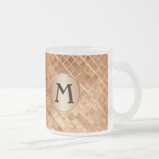 Elegant Rose Gold Tile Pattern with Monogram Frosted Glass Coffee Mug (Right)