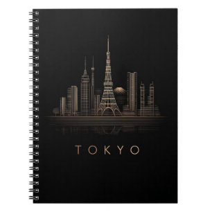 Elegant Rose Gold Tokyo City Skyline Illustration Notebook