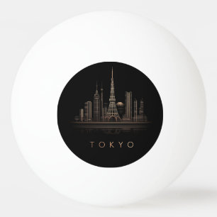 Elegant Rose Gold Tokyo City Skyline Illustration Ping Pong Ball