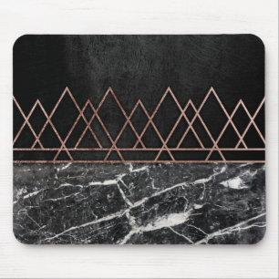 Elegant Rose Gold Triangles & Black & White Marble Mouse Mat