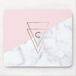elegant rose gold triangles white marble pink mouse mat