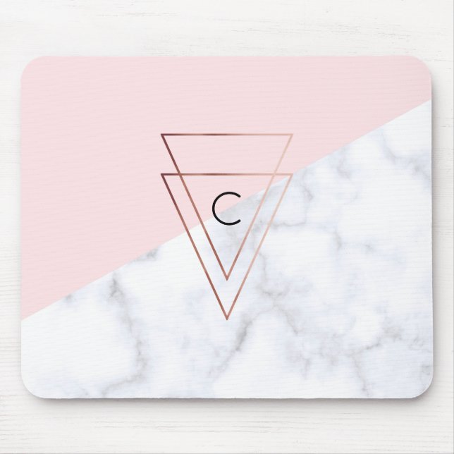 elegant rose gold triangles white marble pink mouse mat (Front)