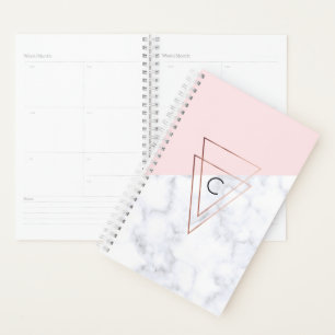 elegant rose gold triangles white marble pink planner