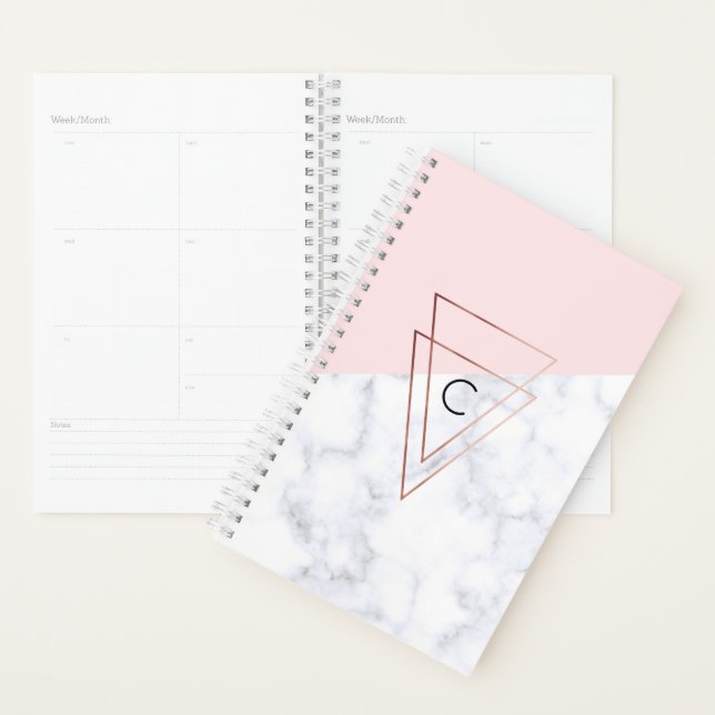elegant rose gold triangles white marble pink planner (Display)