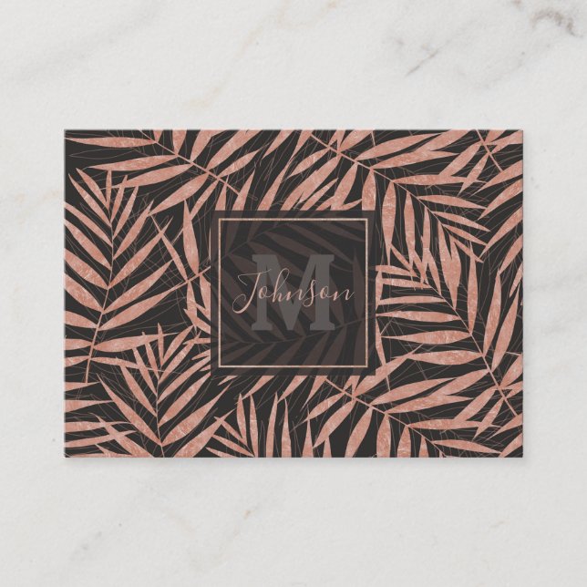 Elegant rose gold Tropical leaves Business Card (Front)
