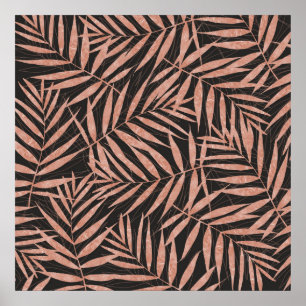 Elegant rose gold Tropical leaves Poster