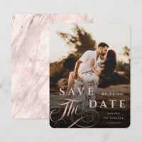 Elegant Rose Gold Typography & Marble Back Photo