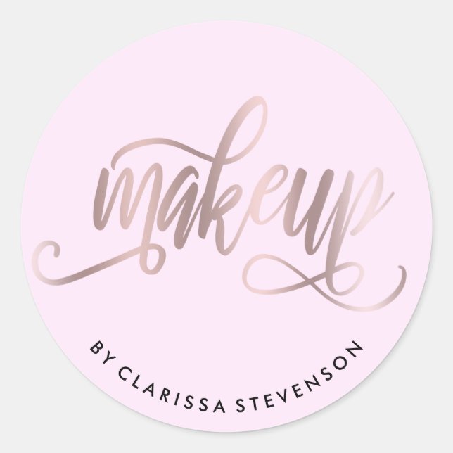 Elegant rose gold & violet purple makeup artist classic round sticker (Front)
