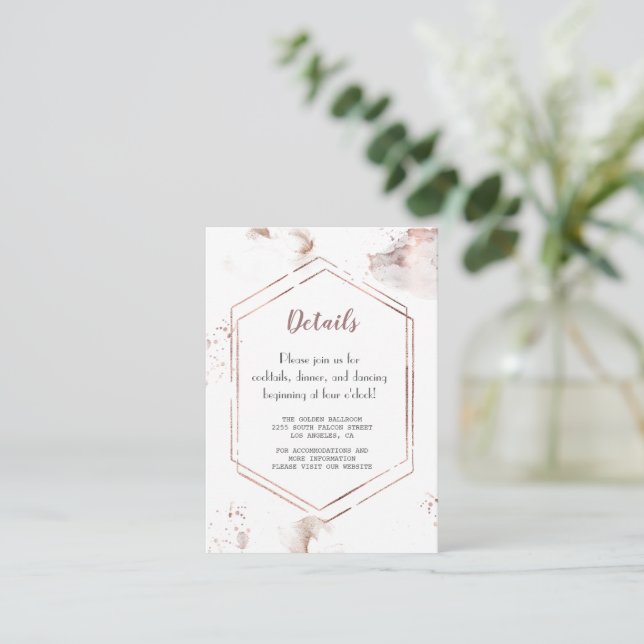 Elegant Rose Gold Washes Frame Wedding Details Enclosure Card (Standing Front)