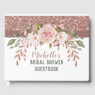 Elegant Rose Gold Watercolor Bridal Shower Guest Book