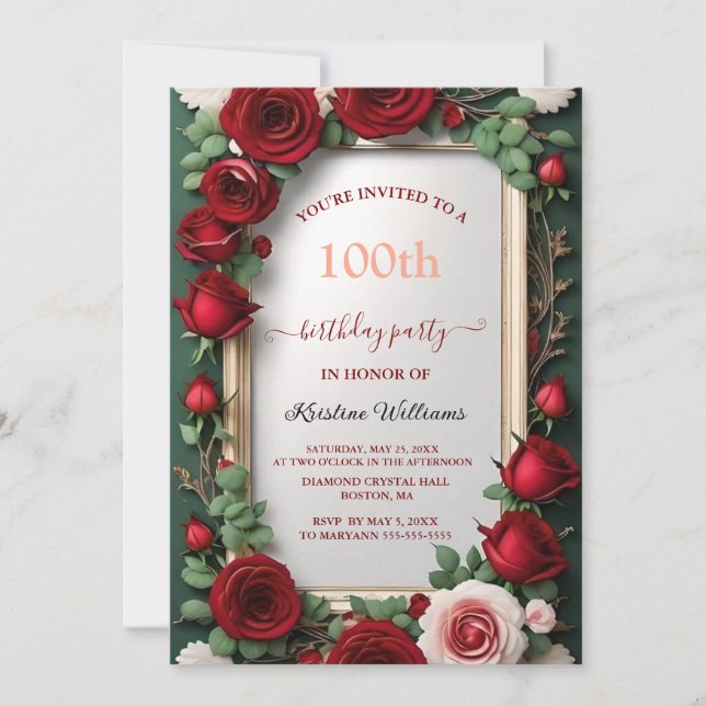 Elegant Rose Gold Watercolor Floral 100th Birthday Invitation (Front)