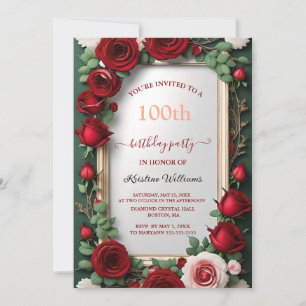 Elegant Rose Gold Watercolor Floral 100th Birthday Invitation