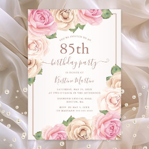 Elegant Rose Gold Watercolor Floral 85th Birthday Invitation Postcard