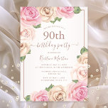 Elegant Rose Gold Watercolor Floral 90th Birthday Invitation<br><div class="desc">Invite your guests in style with this elegant custom watercolor floral 90th birthday party invitation featuring hand painted blush pink,  taupe,  and dusty rose roses with greenery. Personalise with all of your party details in a modern rose gold script calligraphy. Designed by Susan Coffey.</div>