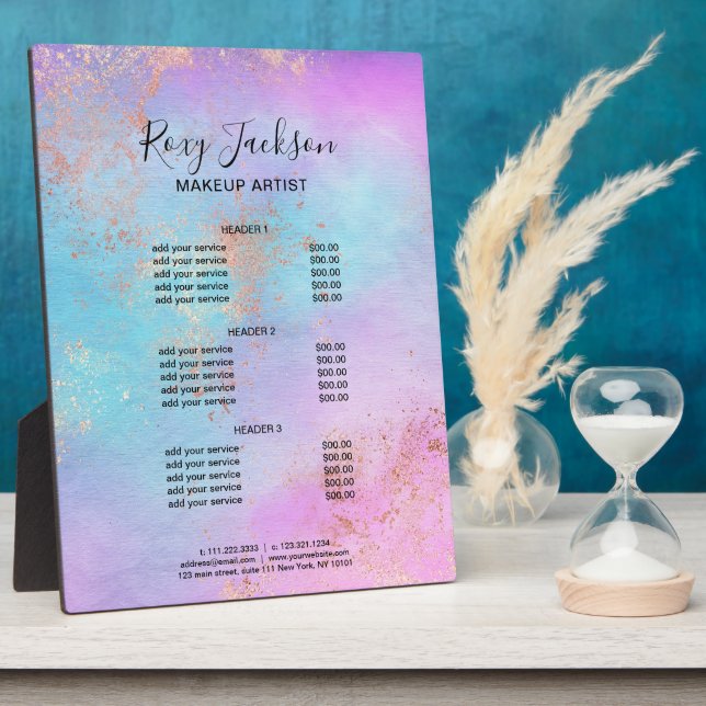 Elegant rose gold watercolor makeup services plaque (Side)