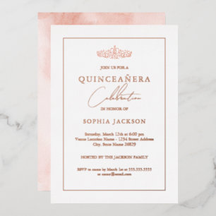 Elegant Rose Gold Watercolor Quinceanera Birthday
