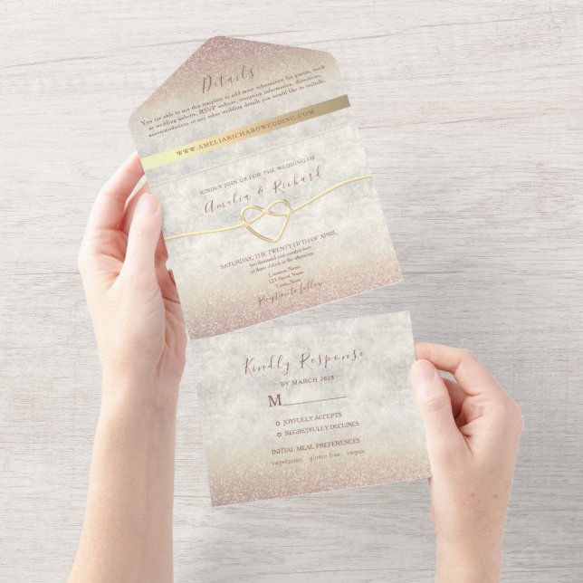Elegant Rose Gold Wedding All In One Invitation (Tearaway)