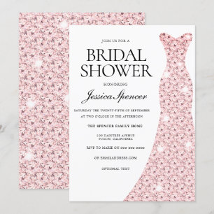 Elegant Rose Gold Wedding Dress Bridal Shower Invitation