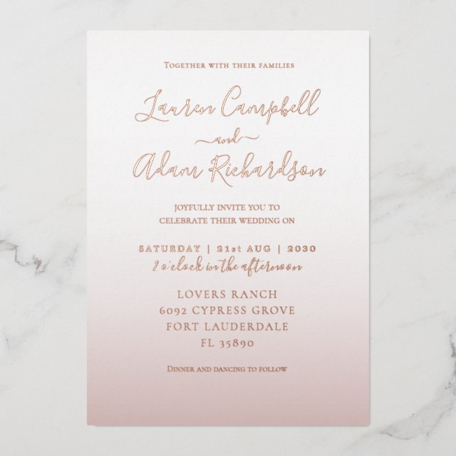 Elegant Rose Gold  Wedding Foil Invitation (Front)