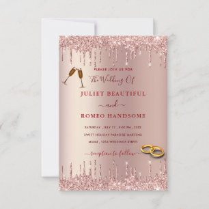 Elegant Rose Gold Wedding Invitation Glitter Drips