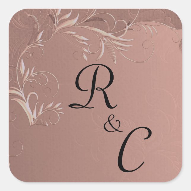 Elegant Rose Gold Wedding Monogrammed Square Sticker (Front)