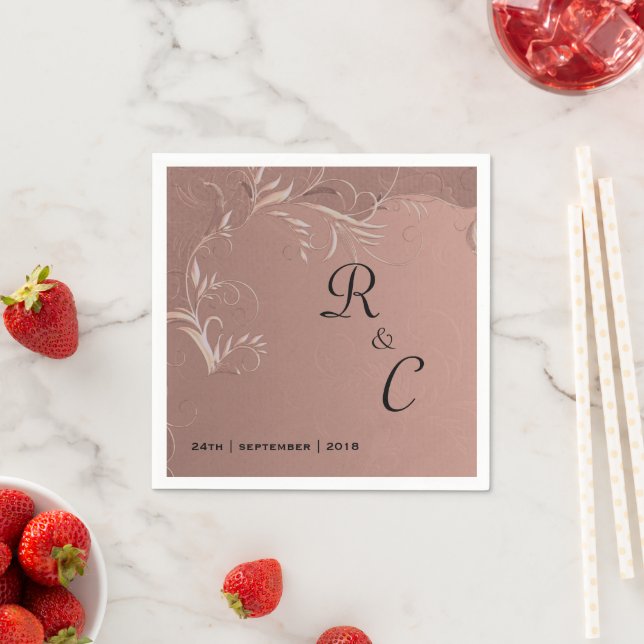 Elegant Rose Gold Wedding Reception Napkin (Insitu)