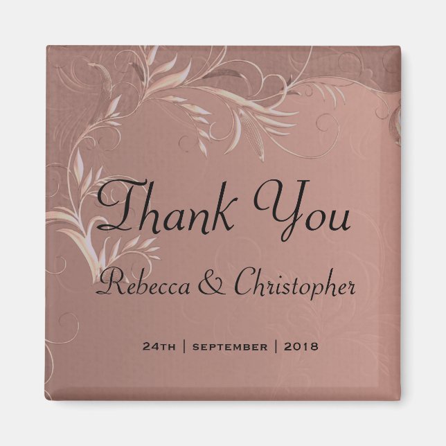 Elegant Rose Gold Wedding Thank You Magnet (Front)