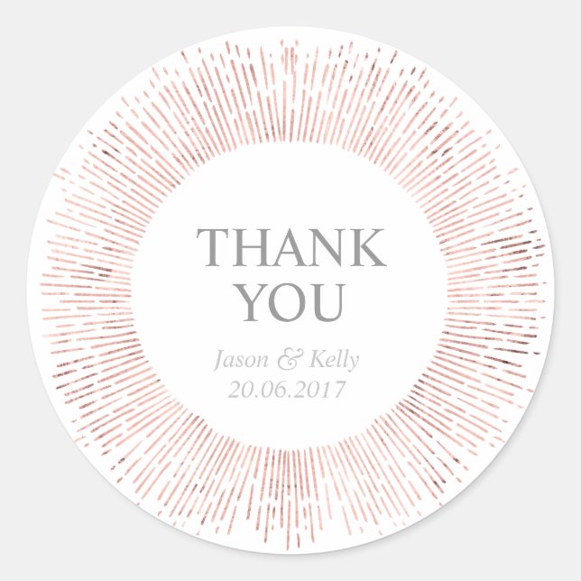 Elegant rose gold wedding thank you sticker (Front)
