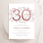 Elegant Rose Gold White 30th Birthday Invitation<br><div class="desc">Elegant rose gold and white 30th birthday party invitation. Customisable modern feminine design featuring roses botanical accents and faux glitter rose gold. Simple floral invite card perfect for a stylish female bday celebration. Personalise with your own details. Printed Zazzle invitations or instant download digital printable template.</div>