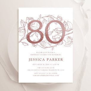 Elegant Rose Gold White 80th Birthday Invitation