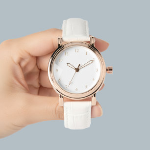 Elegant Rose Gold & White Leather Strap Womens Watch