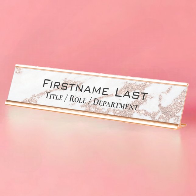 Elegant Rose Gold + White Marble Custom Door or Desk Name Plate (Creator Uploaded)