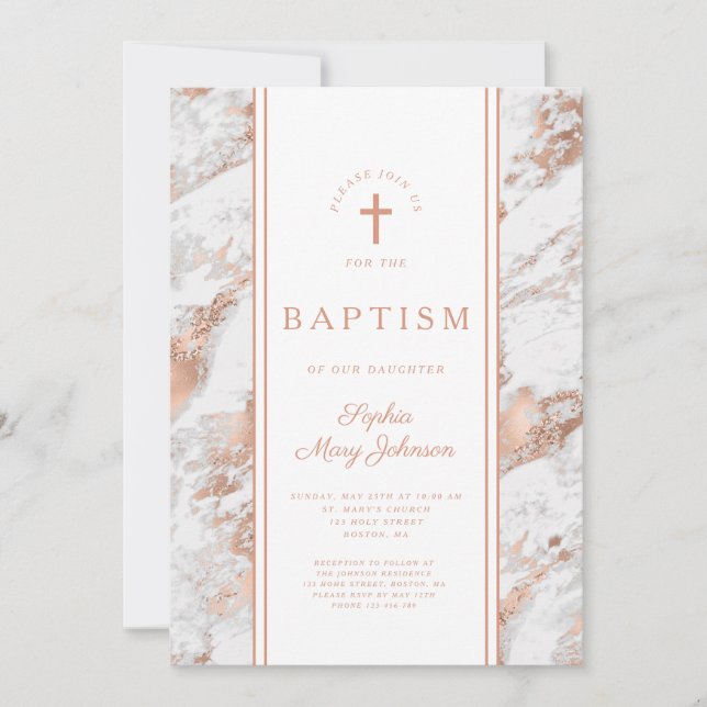 Elegant Rose Gold & White Marble Virtual Wedding I Invitation (Front)