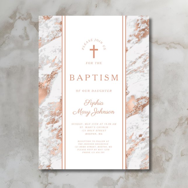 Elegant Rose Gold & White Marble Virtual Wedding I Invitation (Elegant Rose Gold Baptism Invitation)