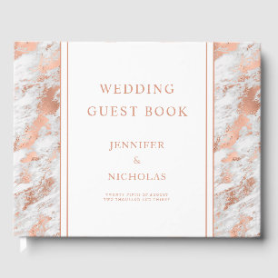Elegant Rose Gold White Marble Wedding Guest Boo Guest Book