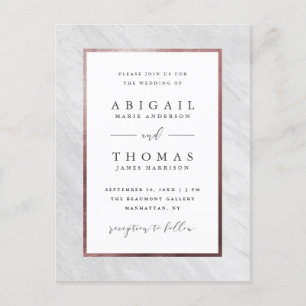 Elegant Rose Gold & White Marble Wedding Invitation Postcard