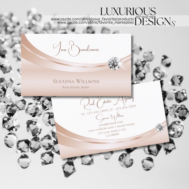 Elegant Rose Gold White with Luxe Sparkle Diamond Business Card (Creator Uploaded)