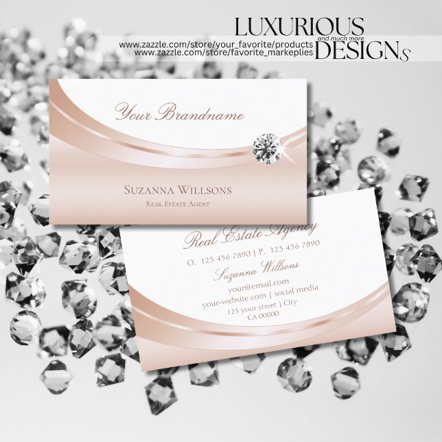 Elegant Rose Gold White with Sparkling Diamond  Business Card (Creator Uploaded)