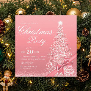 Elegant Rose Gold Winter Christmas Tree Bow Invitation