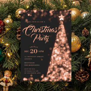 Elegant Rose Gold Winter Christmas Tree Holiday Invitation