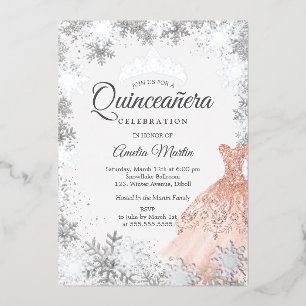Elegant Rose Gold Winter Snowflake Quinceanera