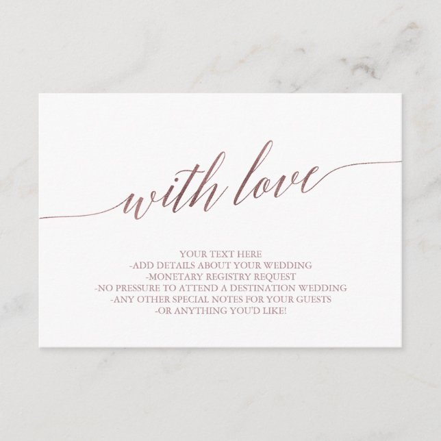 Elegant Rose Gold With Love Details Insert Card (Front)