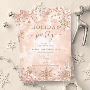 Elegant Rose Gold Xmas Winter Company Holiday Invitation